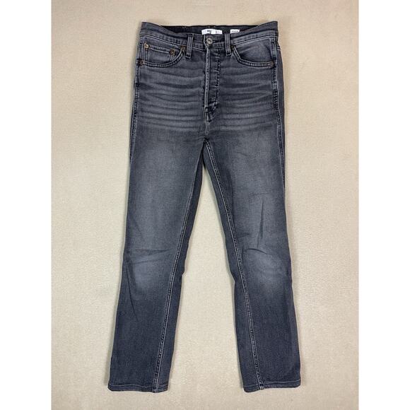 RE/DONE Jeans Womens 27 Black High Rise Stove Pipe Straight Leg Button Fly Denim - Picture 1 of 15